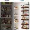 bukfen Over the Door Pantry Organizer, 6-Tier Adjustable Wooden Basket Kitchen Pantry Door Organization and Storage, Heavy-Duty Metal Hanging Kitchen Spice Rack,D6.3 x W17.71 x H50.60 inch,1 Pack