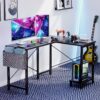 Sweetcrispy L Shaped Desk - Computer Desk Corner Desks Gaming Desk PC Table with CPU Stand Side Bag for Home Office Dorm Sturdy Writing Workstation, Black, 50-Inch