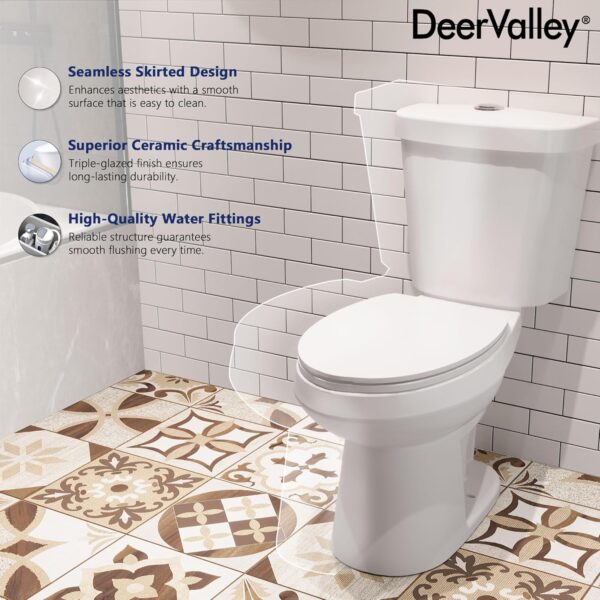 DeerValley Elongated Two-Piece Toilets for Bathrooms, ADA Height 17.5" Comfort Chair Height Toilet Bowl With Soft Close Seat, Dual Flush Toilet 1.1/1.6 GPF and MaP 1000g, 12” Rough in White Toilet