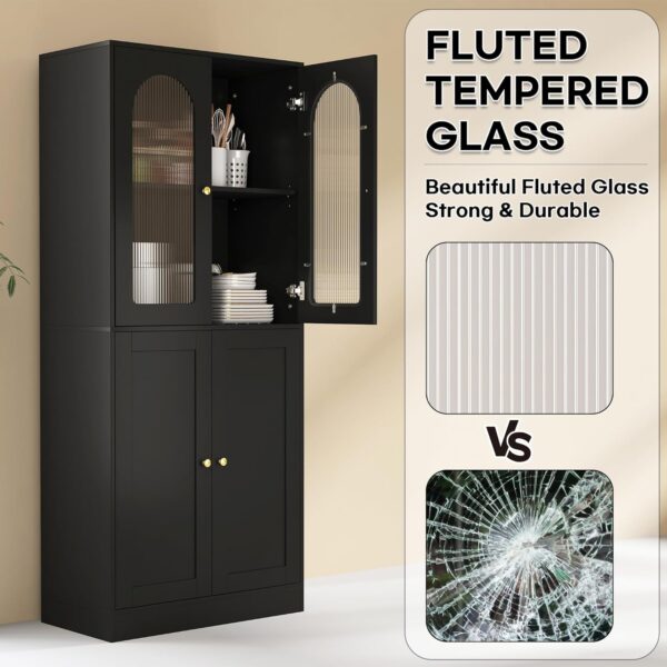 71" Tall Kitchen Pantry Cabinet, Kitchen Storage Cabinet with Glass Doors and Adjustable Shelves, Wood Food Pantry Cabinet, Freestanding Cupboard for Kitchen, Dining Room, Black