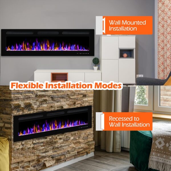 81RcdC5hUWL._AC_SL1500_.jpg 60" Electric Fireplace Wall Mounted and Recessed with Remote Control, 750/1500W Ultra-Thin Wall Fireplace Heater W/Timer Adjustable Flame Color and Brightness, Log Set & Crystal Options