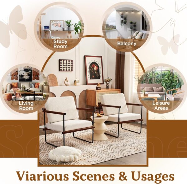 81RtBHqYqdL._AC_SL1500_.jpg 29in Boucle Fabric Accent Chair for Living Room, Modern Lounge Chair for Bedroom, Upholstered Reading Armchair with Metal and Wooden Arms (Walnut)