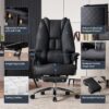 Big and Tall Office Chair 400lbs Wide Seat, Leather High Back Executive Office Chair with Foot Rest, Ergonomic Office Chair Lumbar Support for Lower Back Pain Relief (Black)