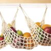 3 Pack Hanging Fruit Hammock - 3 Handwoven Cotton Veggie or Banana Hammocks + 6 PCS Hooks - Kitchen Storage That Saves Counter Space at Home, Boat, or Rv - Hang on Furniture Handles or Under Cabinet