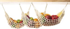 3 Pack Hanging Fruit Hammock - 3 Handwoven Cotton Veggie or Banana Hammocks + 6 PCS Hooks - Kitchen Storage That Saves Counter Space at Home, Boat, or Rv - Hang on Furniture Handles or Under Cabinet