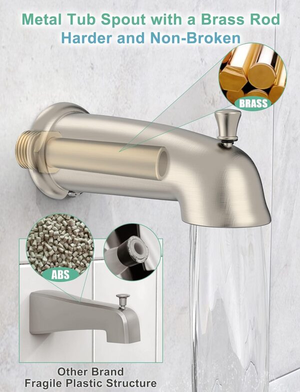 SR SUN RISE Shower System with Tub Spout Rain Shower Tub Set, High Pressure 35-Function Dual 2-in-1 Shower Combo Faucet with Valve, Patented 3-Way Water Diverter in Brushed Nickel (Valve Included)