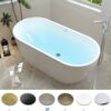 FerdY Bali 59" Acrylic Freestanding Bathtub, Gracefully Shaped Freestanding Soaking Bathtub with Brushed Nickel Drain & Minimalist Linear Design Overflow, Glossy White, cUPC Certified