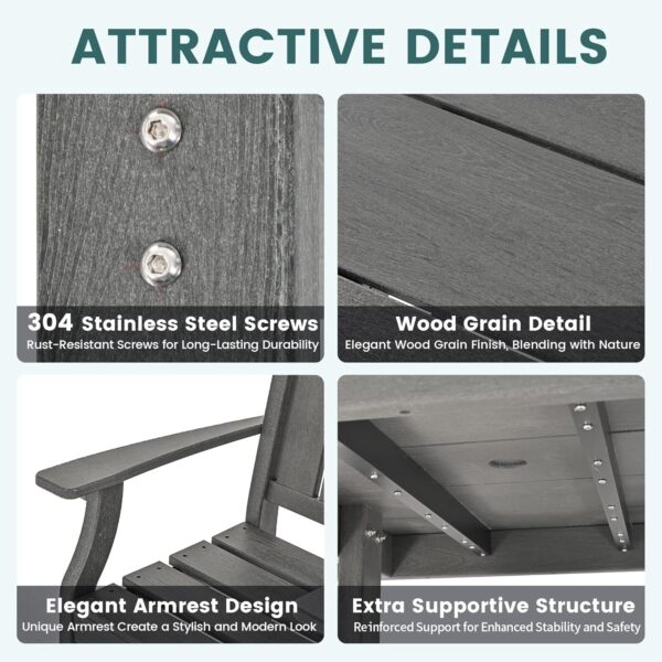 Pamapic 5 PCS Outdoor Dining Set, 450 LBS HDPE Outdoor Table and Chairs, Spacious Patio Dining Sets with Elegant Armrest, All-Weather Wood Grain Outdoor Dining Table with Umbrella Hole, Gray