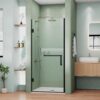 DELAVIN 34"W x 72"H Frameless Shower Door in Matte Black, Single Shower Door with 5/16" Clear Tempered Glass, Stainless Steel Hinged Glass Shower Door, Bathroom Shower Door with Seal Strip and Handles