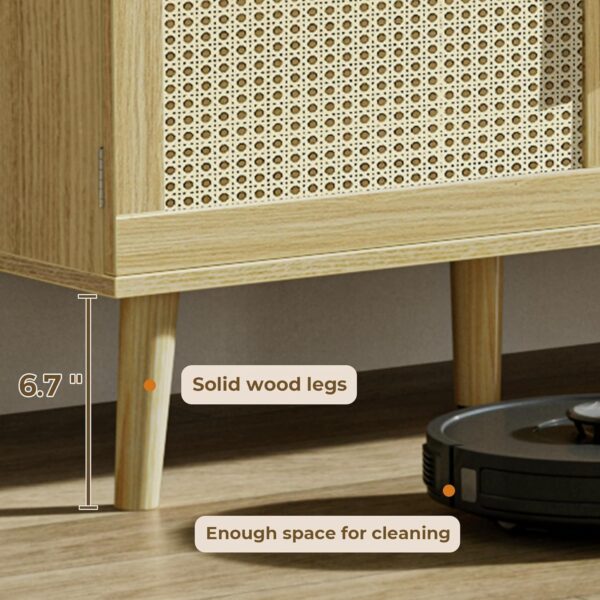 SUPERJARE Boho TV Stand for 65 Inch TV, Entertainment Center with Adjustable Shelf, Rattan TV Console with 2 Cabinets, Media Console, Solid Wood Feet, 4 Cord Holes, for Living Room - Natural