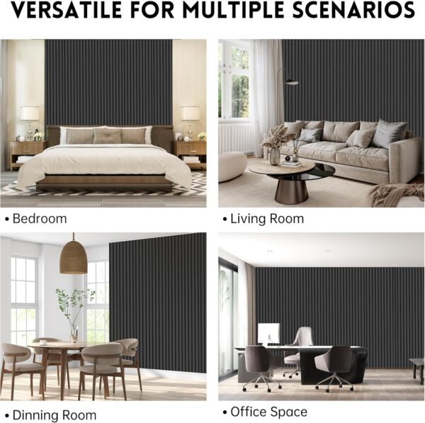 Wood Panels for Wall, 4-Pack 94.48" x7.87" 3D Wood Slat Wall Panel, Acoustic Slat Wall Panel for Modern Interior Decor, TV Background, Living Room, Black