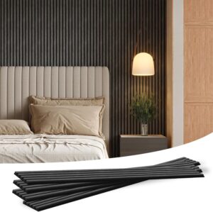 Two Wood Slat Acoustic Panels for Wall and Ceiling, 3D Fluted Wood Veneer Paneling, 94.5" x 8" Each Soundpoof Wooden Slat Wall Panel - Black Oak