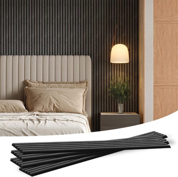 Two Wood Slat Acoustic Panels for Wall and Ceiling, 3D Fluted Wood Veneer Paneling, 94.5" x 8" Each Soundpoof Wooden Slat Wall Panel - Black Oak