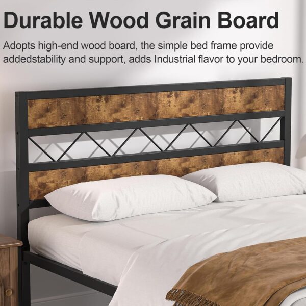 VECELO Queen Metal Platform Bed Frame with Rustic Vintage Wooden Headboard, Heavy Duty Metal Slats Support, Platform Mattress Base No Box Spring Needed, No Noise, Easy Assembly，Brown