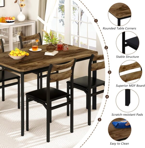 DKLGG Dining Table Set for 4, 43.3" Dining Room with 4 Upholstered PU Leather Chairs, Modern Wood Table and Chairs Set, 5-Piece Dinette Breakfast Nook, Small Places, Brown
