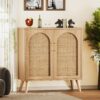 Rovaurx Rattan Storage Cabinet with Doors, Accent Bathroom Floor Cabinet, Modern Sideboard Buffet Cabinet for Living Room, Entryway, Dining Room and Kitchen, Natural BMGZ108M