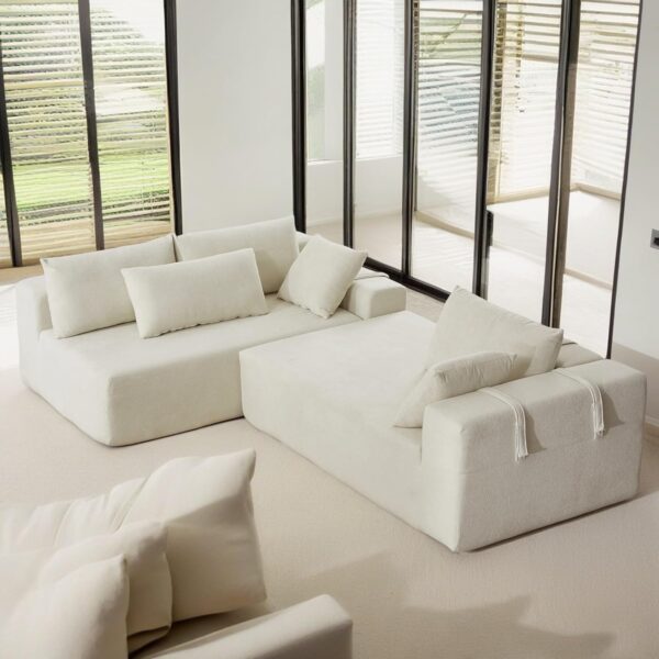 108" Modular Sectional Sofa Couches for Living Room,Modern Chenille L-Shaped Sofa Set,Deep Seat Cloud Couch for Living Room, Comfy Couch for Small Space(White Light Chaise)