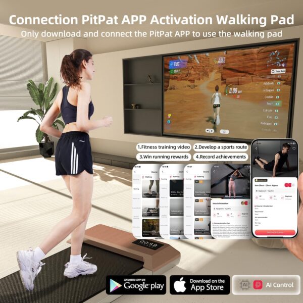 DeerRun Walking Pad, 2024 Upgrade Smart Under Desk Treadmill, 2.2HP Small Quiet Portable Treadmill, Walking Treadmill Under Desk, APP & Remote Control, Knee-Protective, No-Assembly
