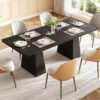 LITTLE TREE Dining Table for 6 People, Wooden Dining Table, Rectangle Table with Heavy Duty Legs, Modern Dining Table for Kitchen, Dining Room, Black