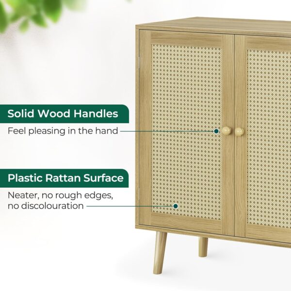 Huuger Buffet Cabinet with Storage, Storage Cabinet with PE Rattan Decor Doors, Accent Cabinet with Solid Wood Feet, Sideboard Cabinet for Hallway, Entry, Living Room, Natural