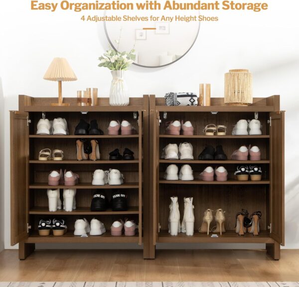 SICOTAS Shoe Cabinet, 24 Pair Shoe Storage Organizer Cabinet, 41" Tall Rattan Shoe Cabinet with Doors and Shelves, 6-Tier Farmhouse Boho Wooden Storage Cabinet for Entryway Hallway Closet