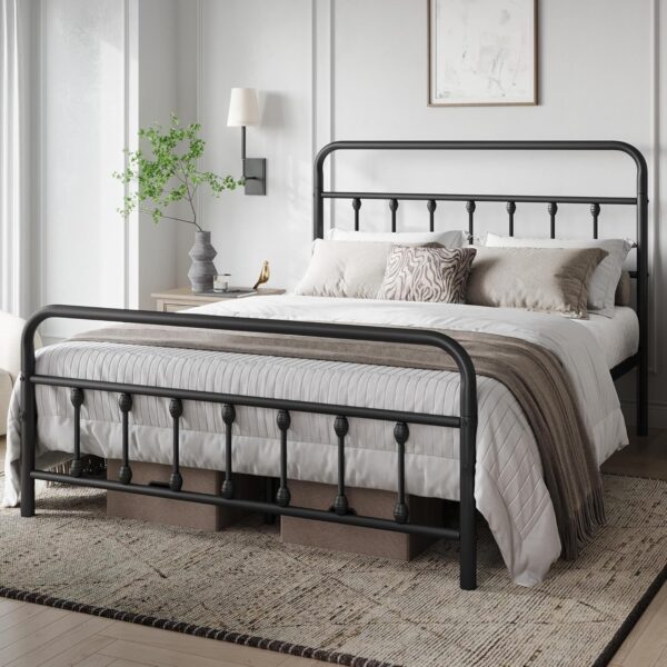 Yaheetech Classic Metal Platform Bed Frame Mattress Foundation with Victorian Style Iron-Art Headboard/Footboard/Under Bed Storage/No Box Spring Needed/Full Size Black