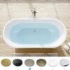 FerdY Bali 59" Acrylic Freestanding Bathtub, Gracefully Shaped Freestanding Soaking Bathtub with Brushed Nickel Drain & Minimalist Linear Design Overflow, Glossy White, cUPC Certified