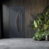 VDOMDOORS Front Exterior Prehung Glass Steel Door 36 x 80 inches Right-Hand/Deux 6501 Black Enamel/Lite and Stainless Inserts Single Modern Painted