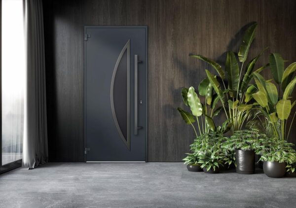 VDOMDOORS Front Exterior Prehung Glass Steel Door 36 x 80 inches Right-Hand/Deux 6501 Black Enamel/Lite and Stainless Inserts Single Modern Painted