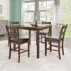 AMERLIFE Solid Wood 5-Piece Dining Table Set, Mid Century Modern Dining Table W/ 4 Chairs, Chairs with Curved Backrests & PU Cushioned, Space Saving Table & Chairs, Black/Walnut
