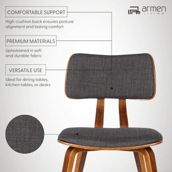 Armen Living Jaguar Dining Chair in Charcoal Fabric and Walnut Wood Finish,Charcoal/Walnut Finish 20D x 18W x 29H in