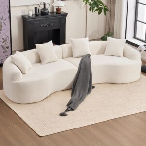 Oversized Sectional Sofa for Living Room, 110’’ Modern Luxury Plush Chenille 4-Seater Extra Deep & Wide Seat Curved Cloud Couch with 4 Throw Pillows, No Assembly Needed, Cream White