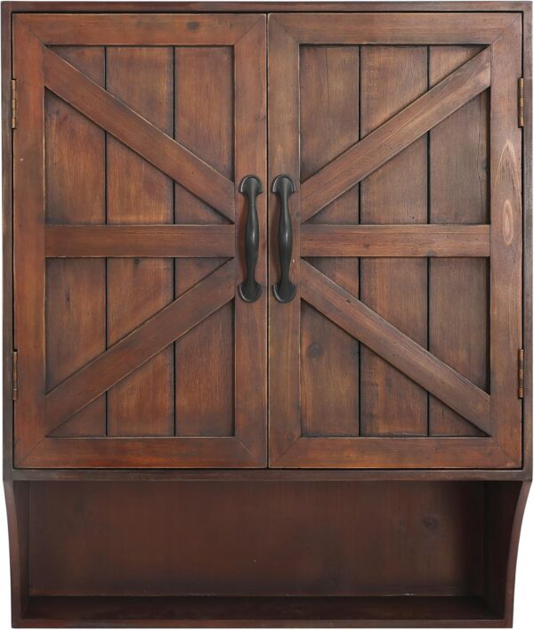 FLORA Farmhouse Wall Mounted Storage Cabinet, Medicine Cabinet with Doors, Wood Vintage Bathroom Wall Cabinet Over Toilet for Bathroom, Kitchen, Living Room, Rustic Brown