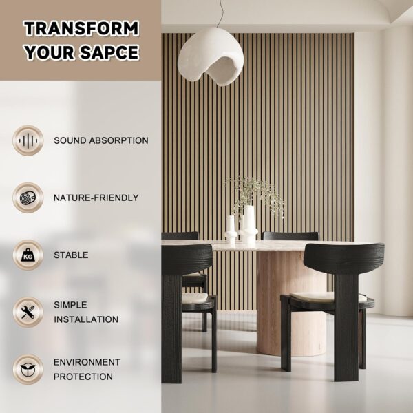 4 Pack Wood Slat Wall Wood Paneling,95 x 8 in Soundpoof Wooden Engineered Wood Slat Wall Panels,Stylish Acoustic Wall Panels for Interior Wall Decor with Felt Backing,Walnut