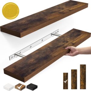 81VMNeMOYfL._AC_SL1500_.jpg BAYKA Floating Shelves, 22.5" Wall Mounted Wood Shelves for Bathroom, Bedroom, Living Room, Kitchen, Hanging Shelf for Books/Storage/Decor with 22lbs Capacity (Rustic Brown,Set of 2)