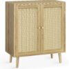 Huuger Buffet Cabinet with Storage, Storage Cabinet with PE Rattan Decor Doors, Accent Cabinet with Solid Wood Feet, Sideboard Cabinet for Hallway, Entry, Living Room, Natural