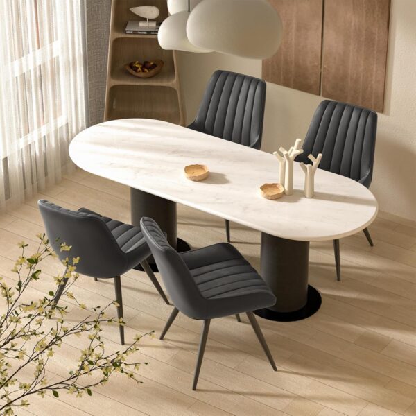 Modern Dining Chairs Set of 6, Comfy Dining Room Chairs with Thick Cushions, Upholstered Fabric Kitchen Side Chairs with Metal Legs, Black
