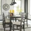 Signature Design by Ashley Rokane 20" Dining Room Table Set with 6 Upholstered Chairs, Brown