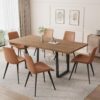 ZckyCine 67" Expandable Walnut Dining Table and 6 Upholstered Chairs, 7-Piece Dining Room Furniture Set, Mid-Century Modern Style for Home, Dining Room and Kitchen