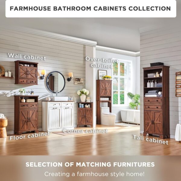 Bathroom Wall Cabinet, Farmhouse Medicine Cabinet, 24" Wide Bathroom Cabinet with Drawer, Adjustable Shelf, Double Barn Doors, Storage Cabinet for Bathroom, Kitchen, Living Room, Brown