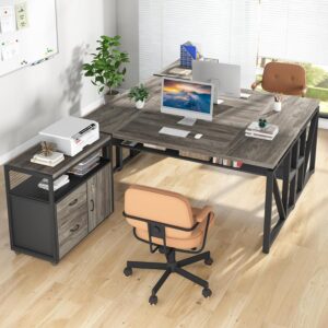 Tribesigns Office Computer Desk with Cabinet Sets,55 inches Executive Desk with Mobile File Cabinet Drawers Shelves for Home Office Furniture (1 Desk + 1 Cabinet)