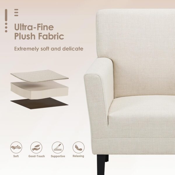 COLAMY Accent Chair, Modern Linen Accent Barrel Chair with Solid Rubberwood Legs, Comfy and Soft Armchair for Living Room, Bedroom, Reception Room, Office, Beige