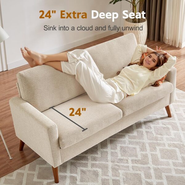 WEUP 68" Loveseat Sofa Oatmeal Fabric Couch, Mid Century Modern Love Seat Couches for Living Room, Small Couch for Bedroom Office, Comfy Loveseat with Spring Cushion, Solid Wood, Tool-Free Assembly