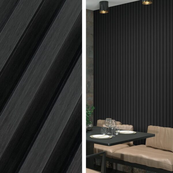 6-Piece WPC Acoustic Slat Wall Panel for Modern Interior Decor, 94.5” x 6.5” 3D Wood Slat Wall Paneling for Living Room, Charcoal, 25.6 Sq.Ft