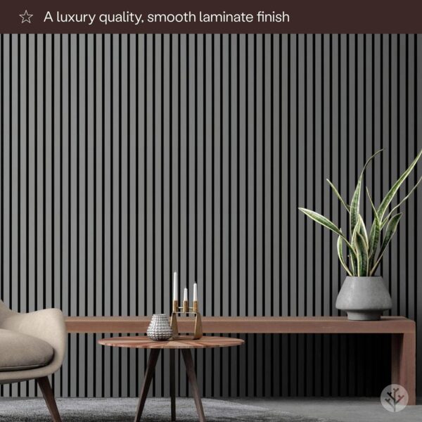 WVH Slatpanel Matte Gray Veneer – Acoustic 3D Textured Wood Panels for Walls & Ceilings | Decorative Panels for Homes, Offices & Studios | 2 x-94.49” x 12.8” | Veneer, MDF, Felt