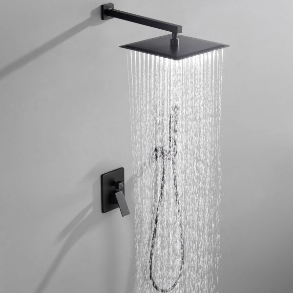 81Xdn23sIyL._AC_SL1500_.jpg WELLFOR 12-In Wall Mounted Rain Shower Faucet with Single Handle and Handheld Spray, Waterfall Dual Head Shower Head System with 2-way Diverter, Pressure-balanced Valve Included, Matte Black