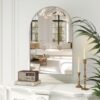 Silver Medicine Cabinet with Mirror, Bathroom Arched Medicine Cabinet Wall Mounted, Modern Vanity Mirror with Storage, Mirrored Cabinet with Adjustable Shelves, Not Recessed, 24x36 Inch