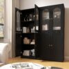 71" Tall Kitchen Pantry Cabinet, Kitchen Storage Cabinet with Glass Doors and Adjustable Shelves, Wood Food Pantry Cabinet, Freestanding Cupboard for Kitchen, Dining Room, Black