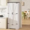 Shintenchi Kitchen Pantry Cabinet, Freestanding Farmhouse Storage Cabinet with 4 Shelves and 1 Drawer, Tall Cupboard for Kitchen, Living Room, Dining Room and Bathroom, White