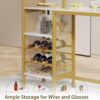 VECELO Bar Table and Chairs Set for 2, 3-Piece Dining Set with Storage Shelves, Cup Holder & Wine Rack, PU Leather Cushion Stools, for Kitchen Small Space, Gold